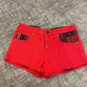 Red Free People Denim shorts size 27